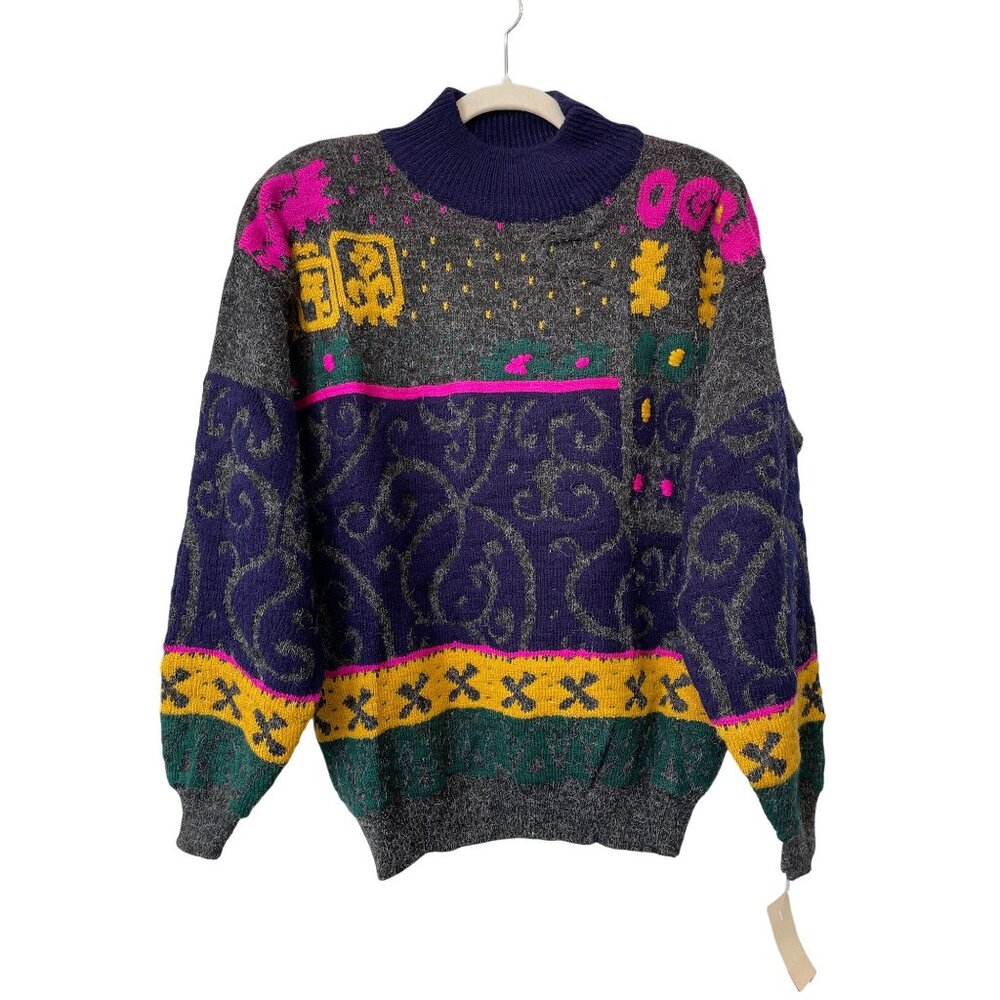 Vintage 80s Lord Isaacs Sweater Size Medium Crewneck Multicolor Deadstock NEW